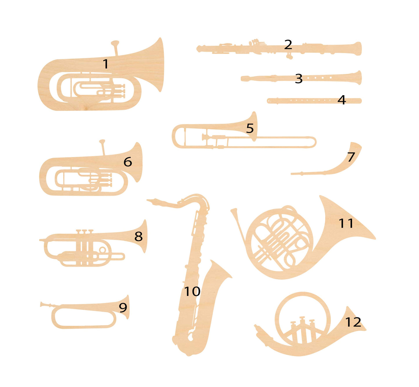 Unfinished Wooden Musical Instruments Brass Shape | Craft Supply **Bulk Pricing Available** SHIPS FAST