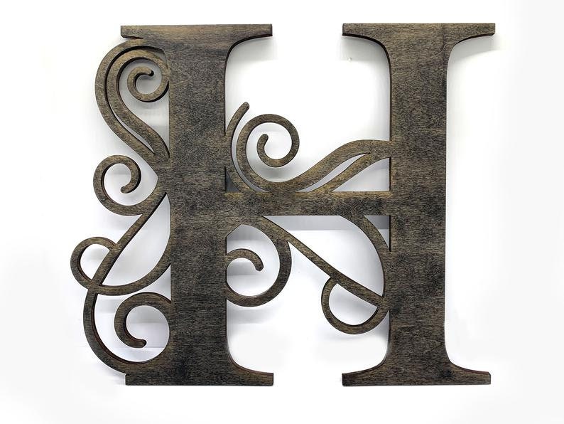 Swirl Letter Monogram, Wood Monogram, Monogram Door Hanger, Wedding Monogram, Nursery Monogram, Wooden Initials UNFINISHED; FREE SHIPPING