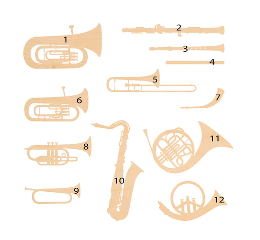 Unfinished Wooden Musical Instruments  Brass Shape | Craft Supply **Bulk Pricing Available**  SHIPS FAST
