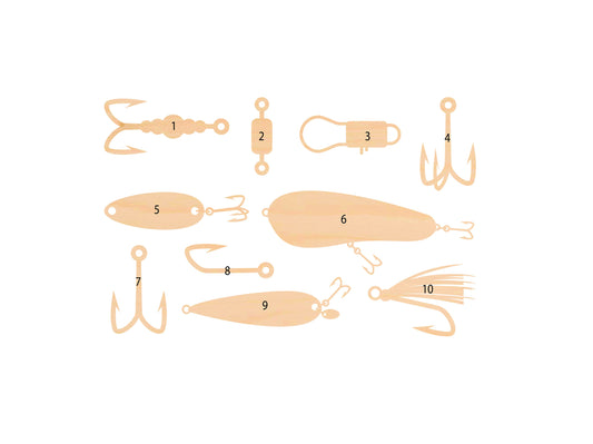 Unfinished Wooden Fishing Tackle Shape | Craft Supply **Bulk Pricing Available**  SHIPS FAST*thicknesses are NOMINAL*