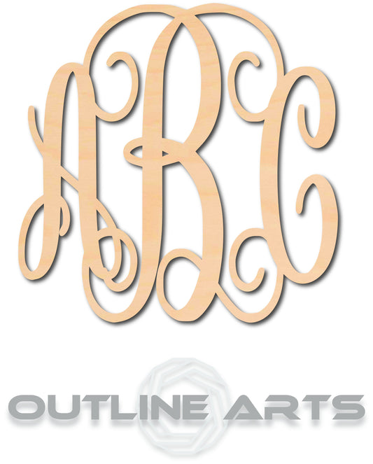 Unfinished 3 Letter Interlocking Wood Monograms Personalized - Weddings - Nursery; FREE SHIPPING*thicknesses are NOMINAL*