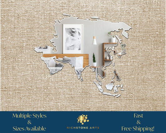 Decorative Asia Shaped Acrylic Mirror | Many Continent Shapes Available