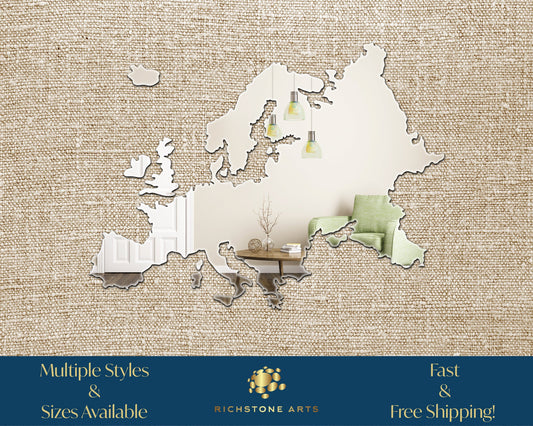 Decorative Europe Shaped Acrylic Mirror | Many Continent Shapes Available