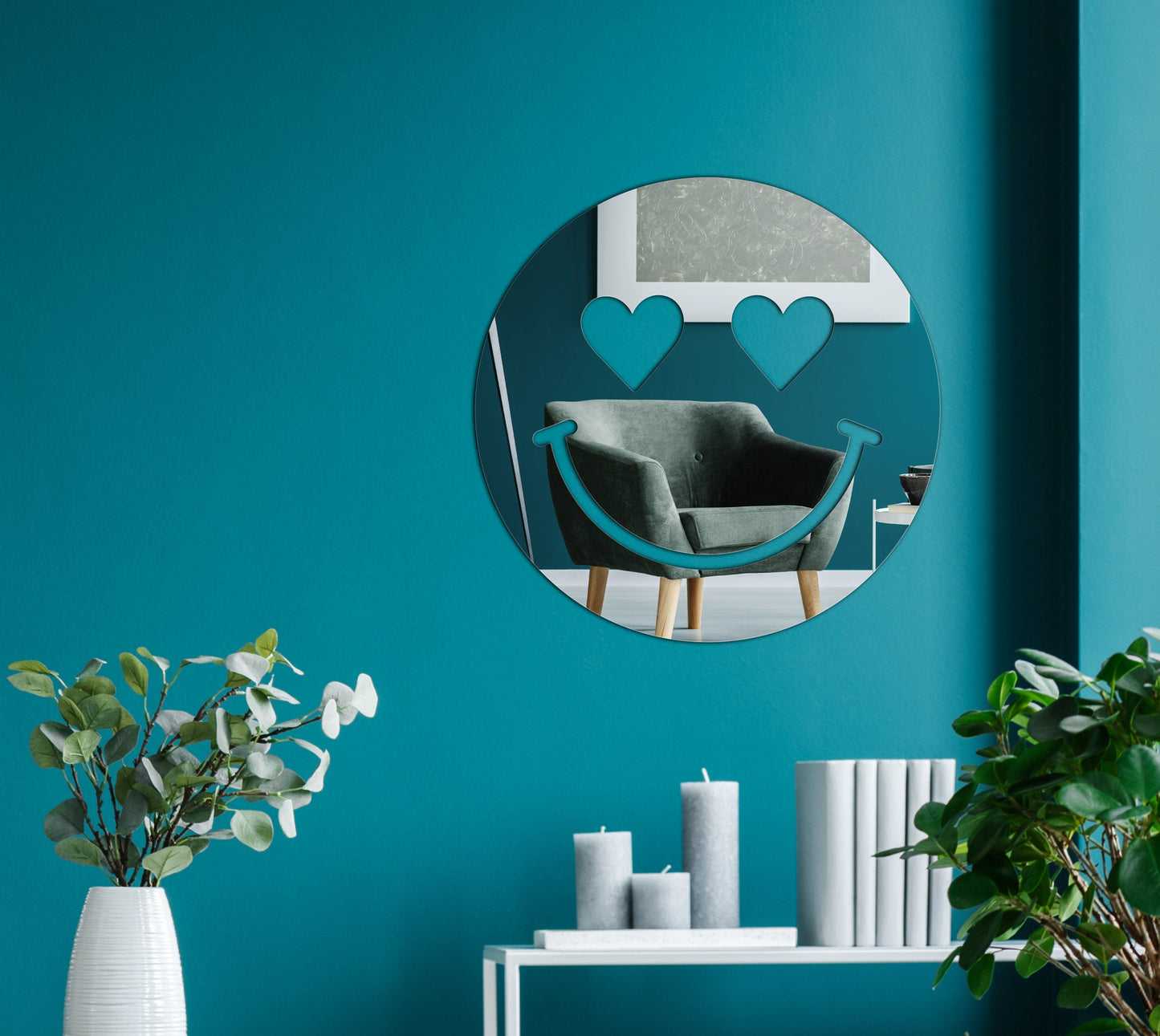 Decorative Smiley Face V3 Shaped Acrylic Mirror | Heart Eyes | Many Smiley Shapes Available