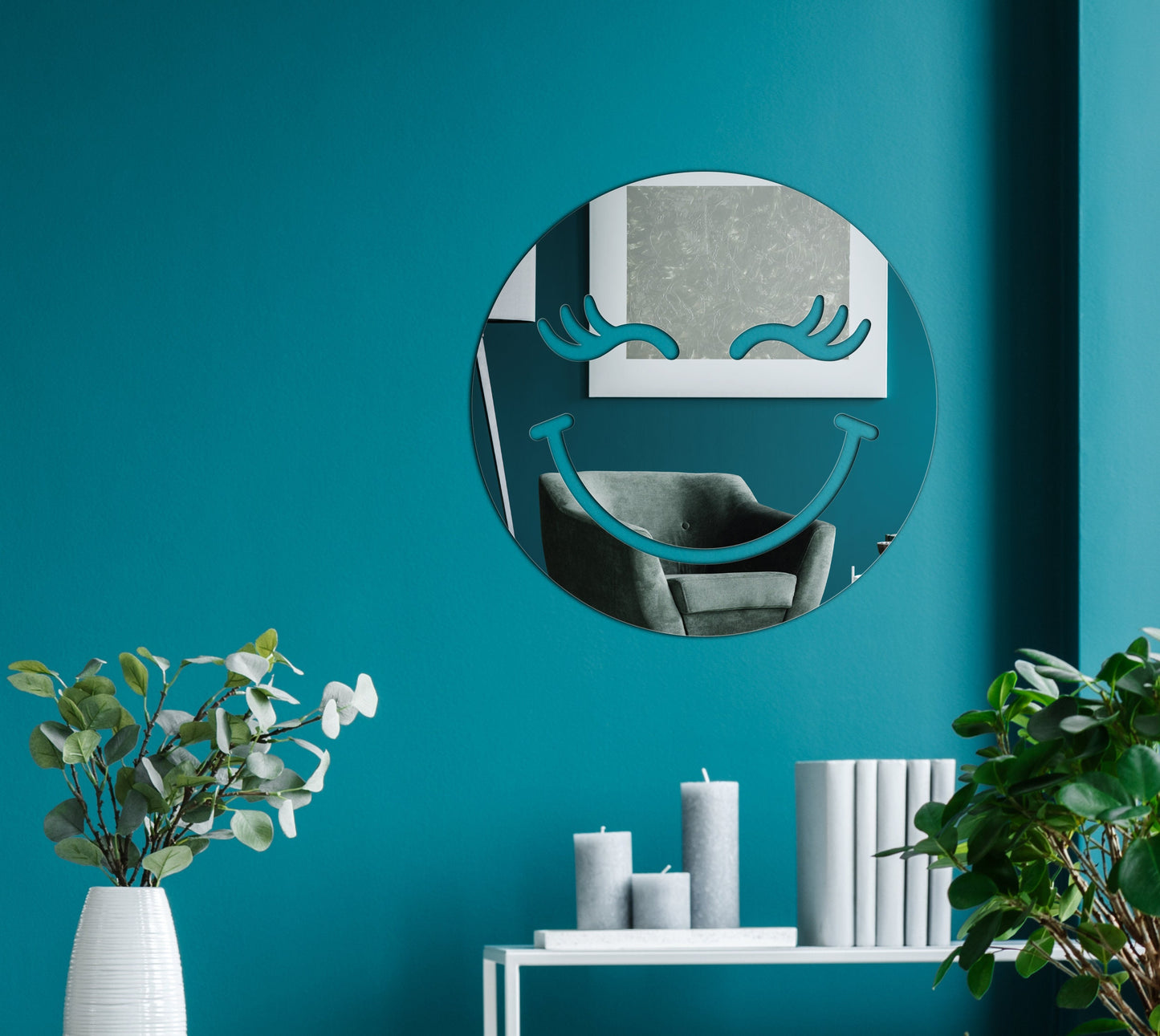 Decorative Smiley Face V10 Shaped Acrylic Mirror | Lashes Up Eyes | Many Smiley Shapes Available