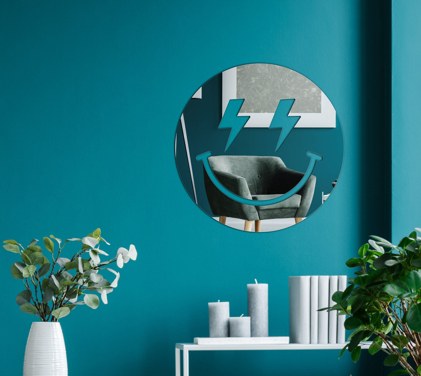 Decorative Smiley Face V5 Shaped Acrylic Mirror | Lighting Rod Eyes | Many Smiley Shapes Available