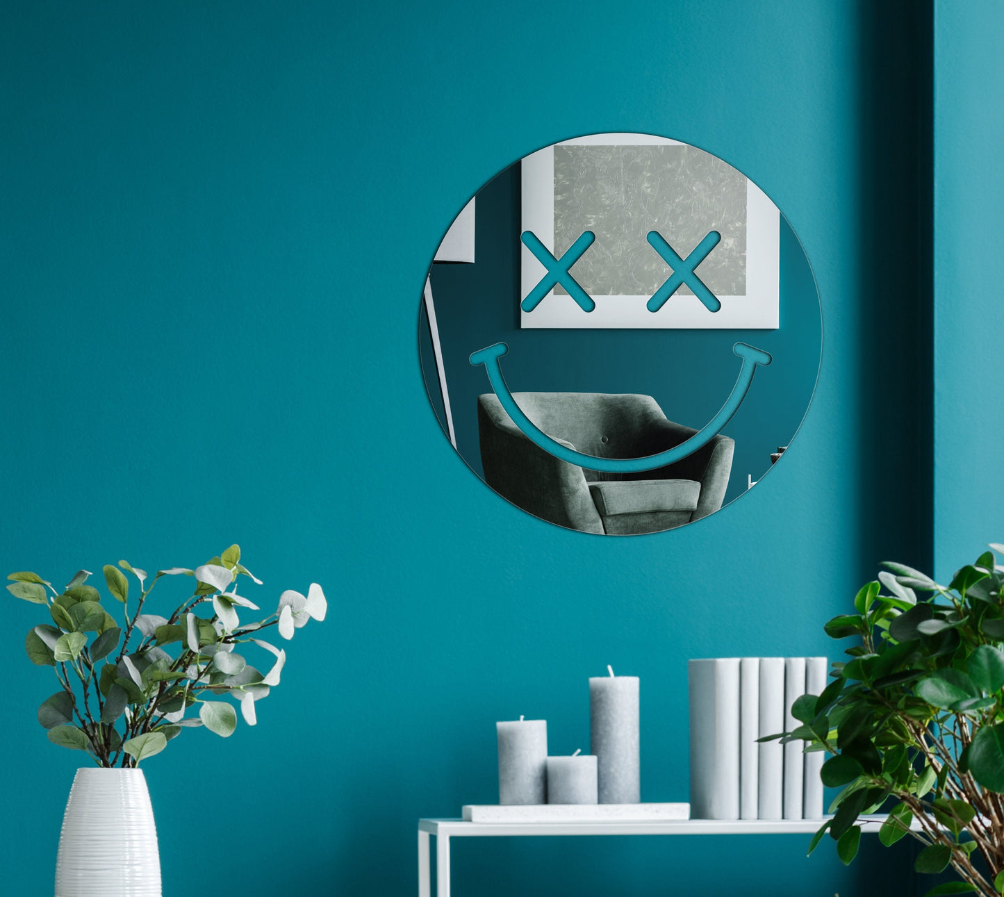 Decorative Smiley Face V7 Shaped Acrylic Mirror | RIP Eyes | Many Smiley Shapes Available