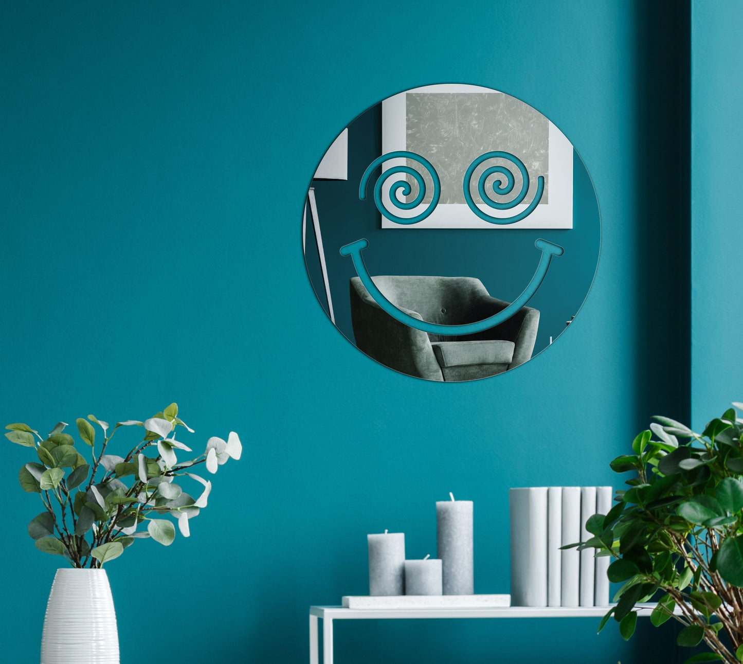 Decorative Smiley Face V8 Shaped Acrylic Mirror | Dizzy Eyes | Many Smiley Shapes Available