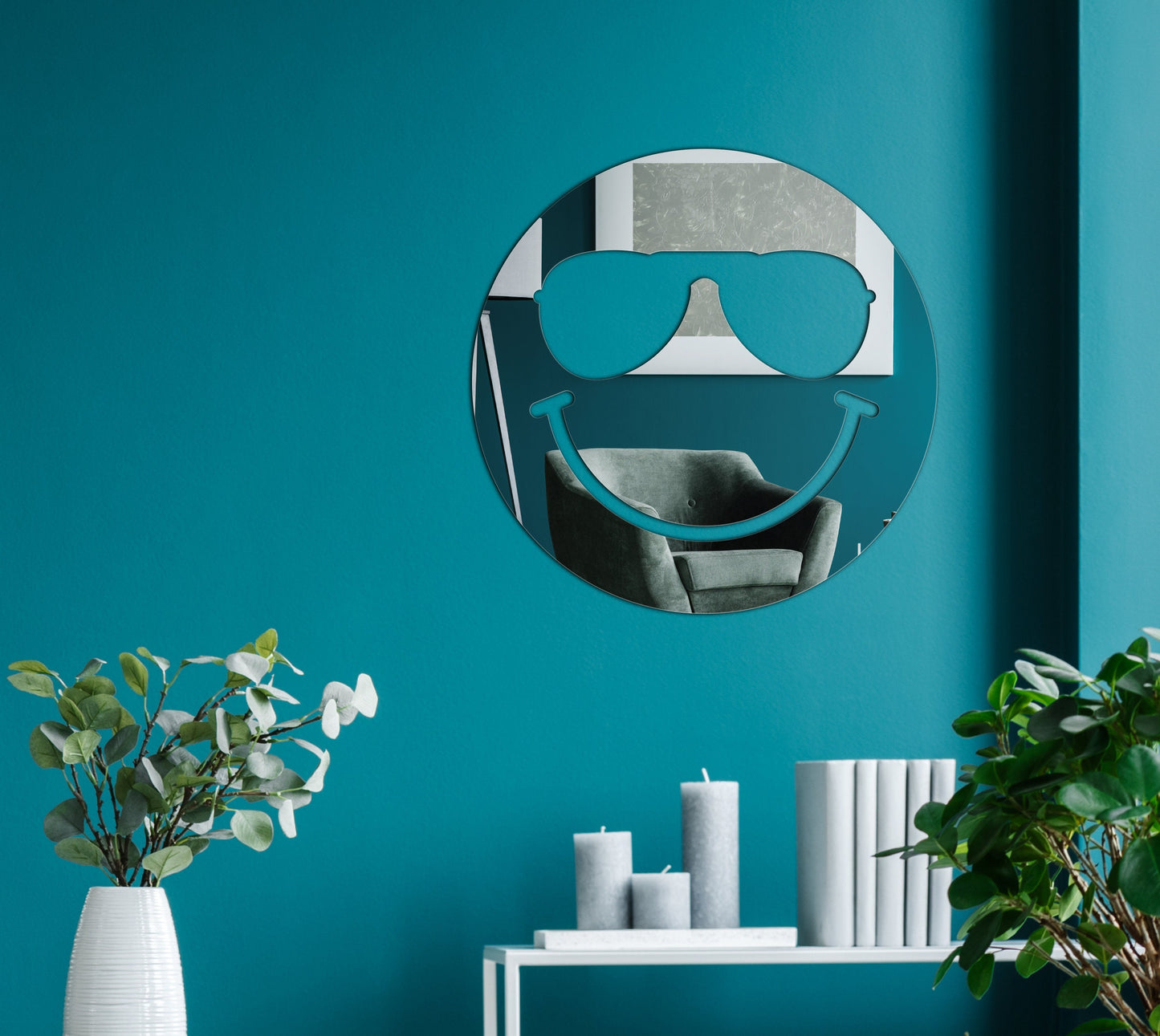 Decorative Smiley Face V11 Shaped Acrylic Mirror | Sunglasses | Many Smiley Shapes Available