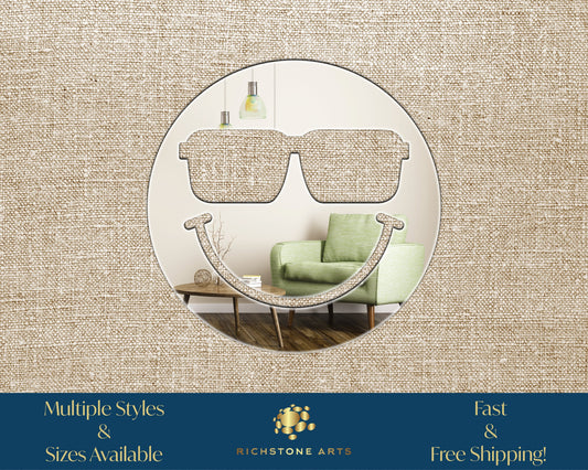 Decorative Smiley Face V13 Shaped Acrylic Mirror | Sunglasses | Many Smiley Shapes Available