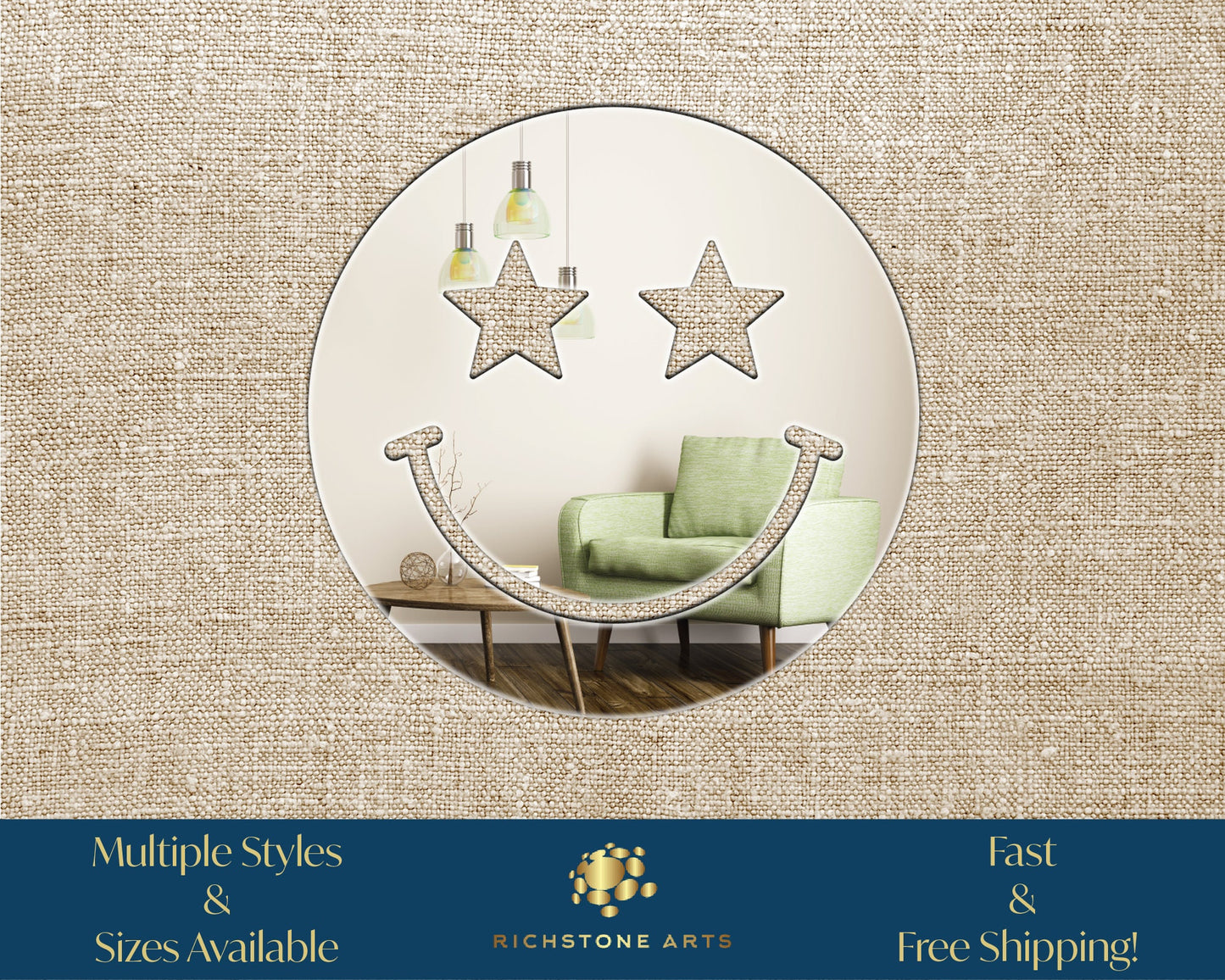 Decorative Smiley Face V4 Shaped Acrylic Mirror | Star Eyes | Many Smiley Shapes Available