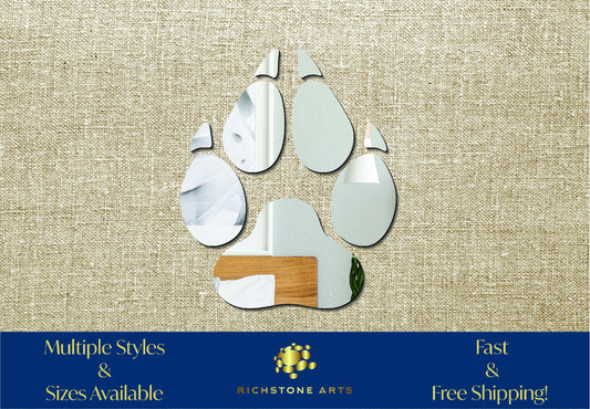 Decorative Wolf Paw Print Shaped Acrylic Mirror | Many Shapes Available