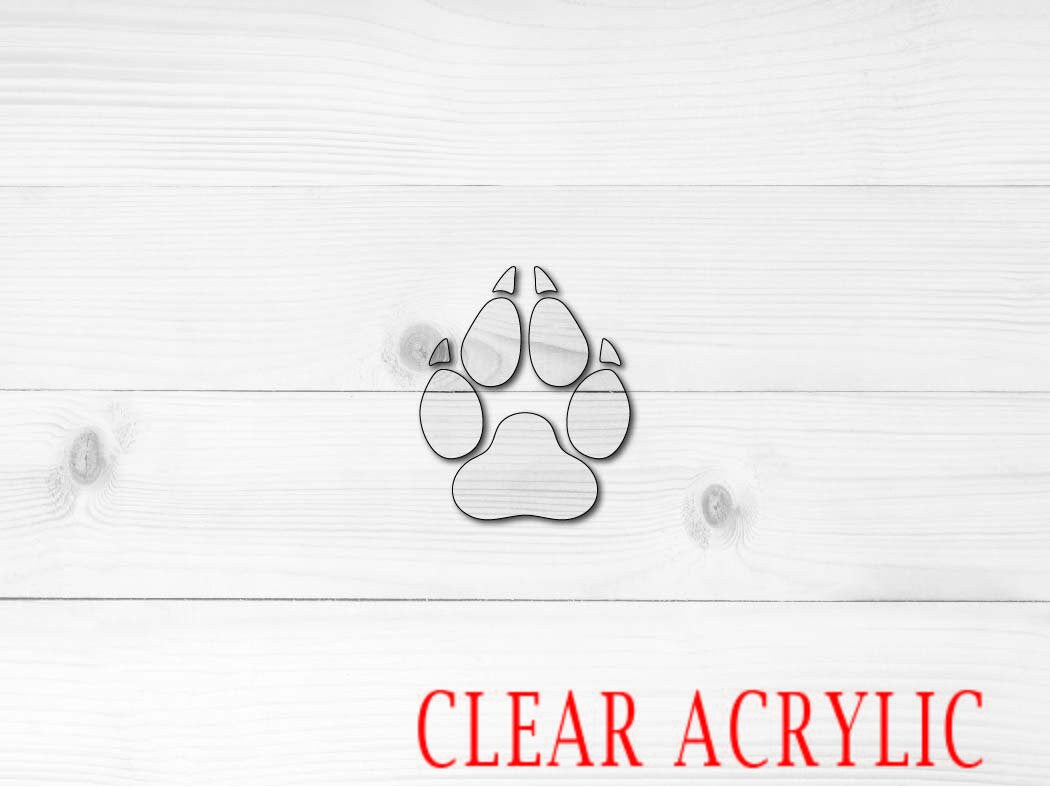 Wolf Paw Print Shape, Clear Acrylic Craft Blank, DIY Acrylic Blank